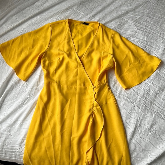 Topshop Yellow Button Down Midi Dress - Picture 3 of 4